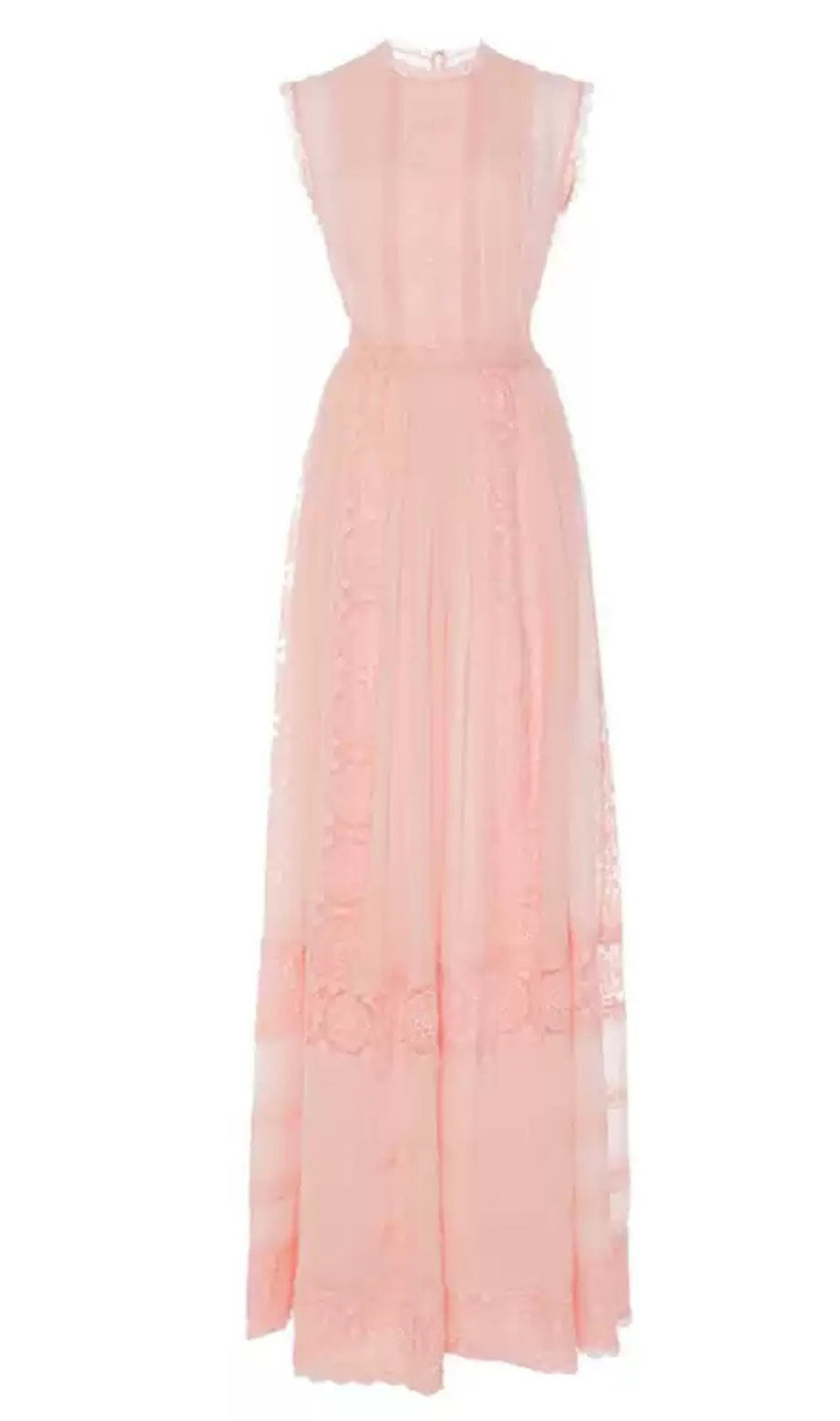 Pink Sleeveless Lace Maxi Dress