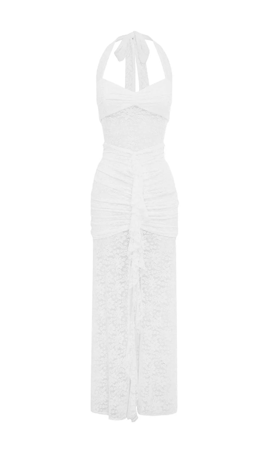 WHITE LACE HALTER NECK MAXI DRESS