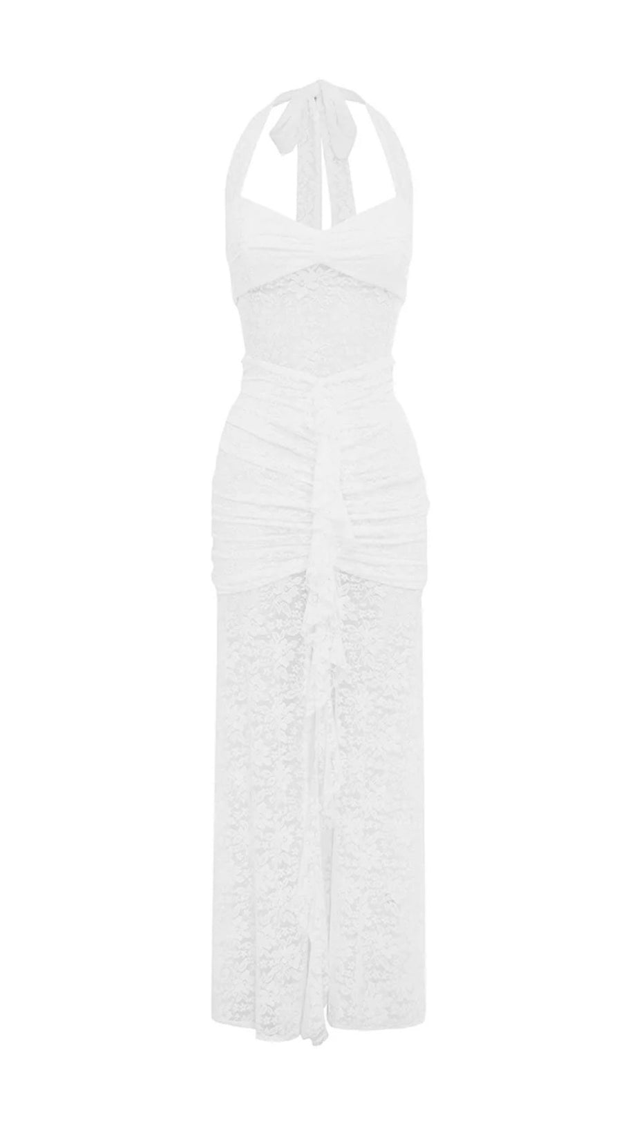 WHITE LACE HALTER NECK MAXI DRESS