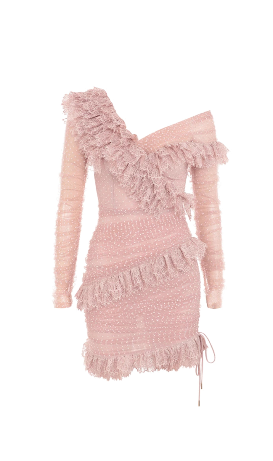 aurora Mesh Dot Ruch Mini Dress