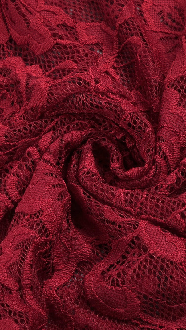 ABITO LUNGO IN PIZZO FLOREALE CON SCOLLO A V EARTHA IN BORDEAUX