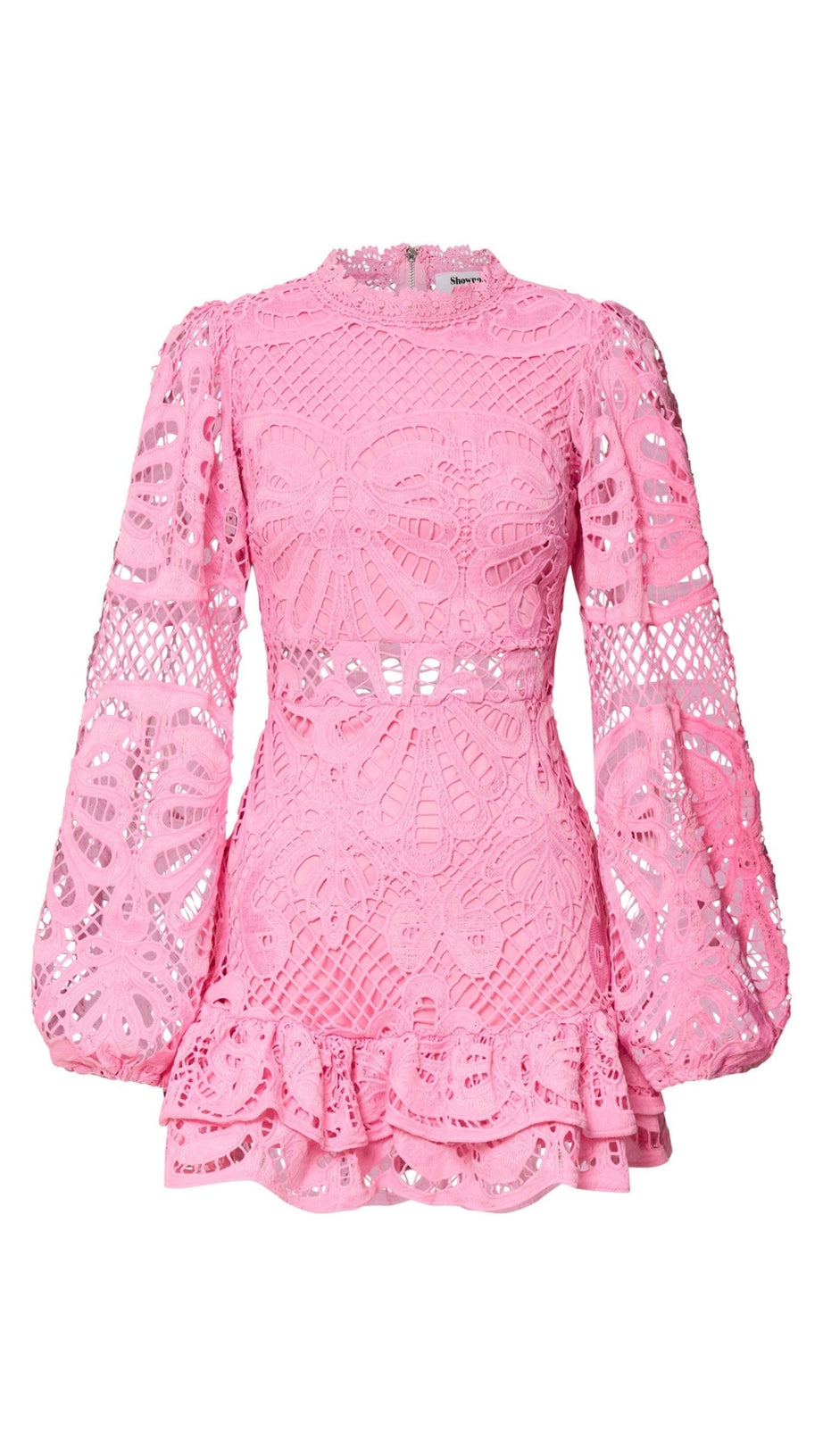 LONG PUFF SLEEVE LACE MINI DRESS IN PINK