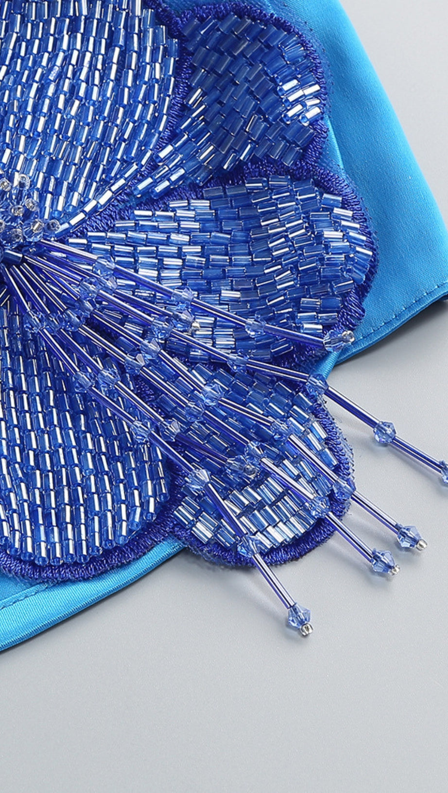 BLUE LACE BRALETTE AND RED SATIN PENCIL SKIRT SET