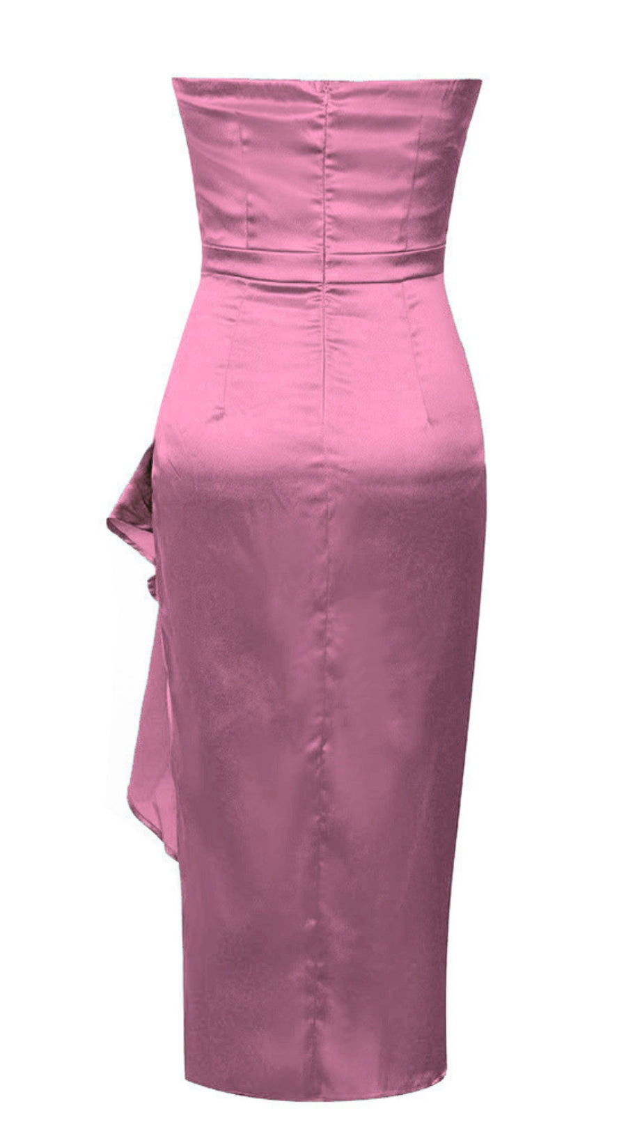 Trägerloses, gerafftes, asymmetrisches Midikleid mit Rüschen in Lila