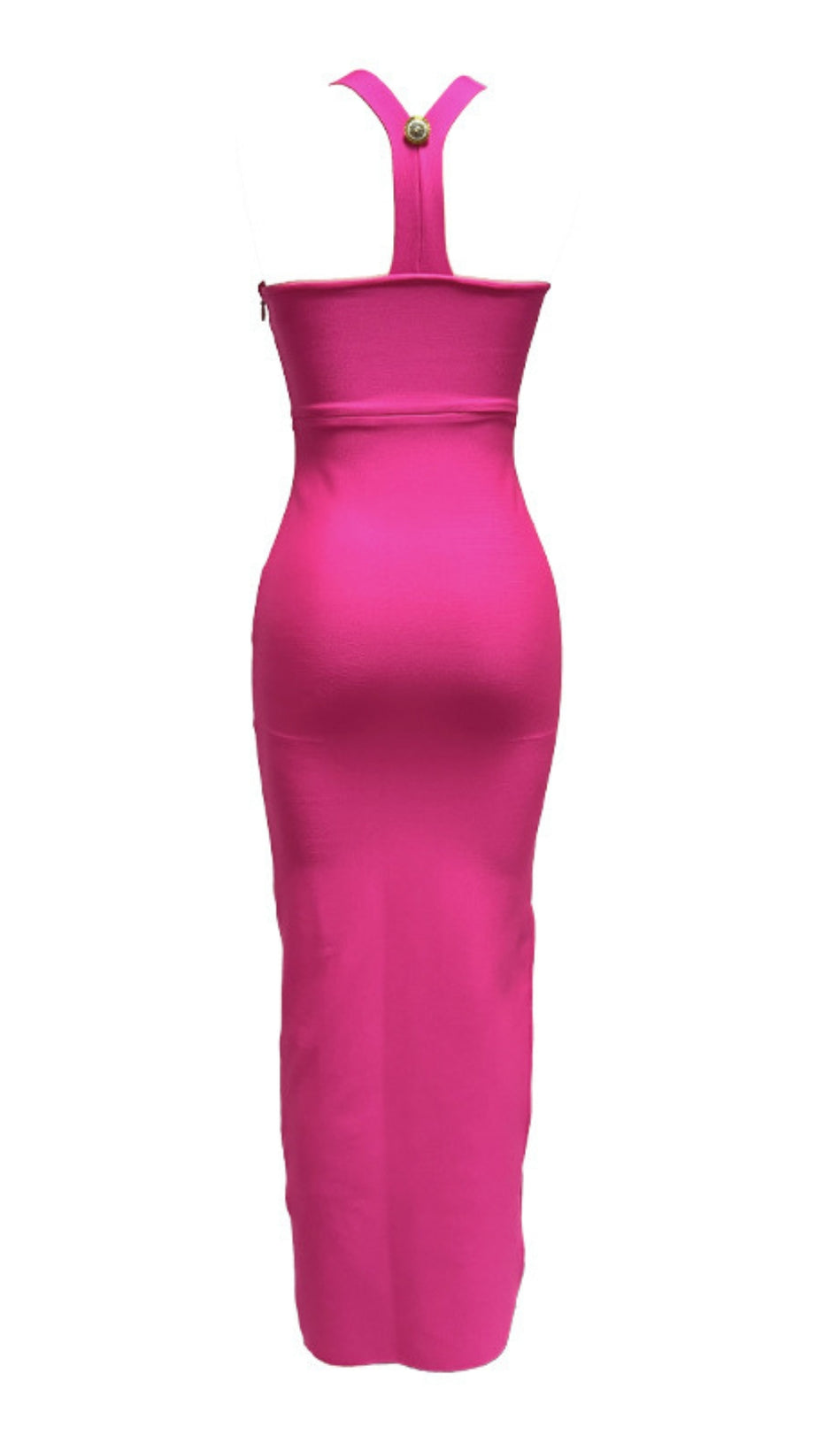 SQUARE - NECK BUTTON - EMBELLISHED MIDI DRESS IN PINK