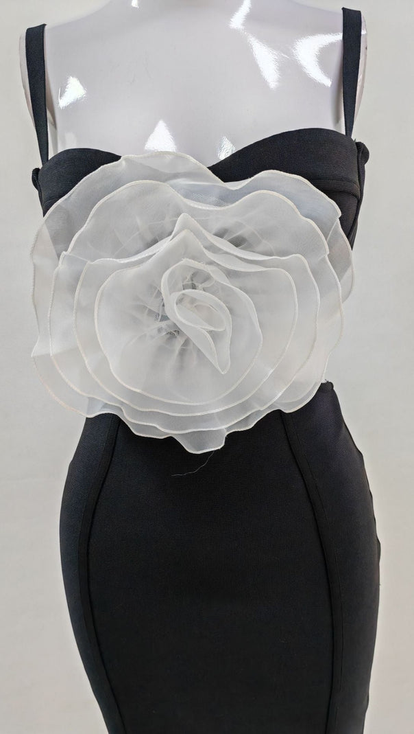 JACEY MESH FLOWER BANDAGE MIDI DRESS