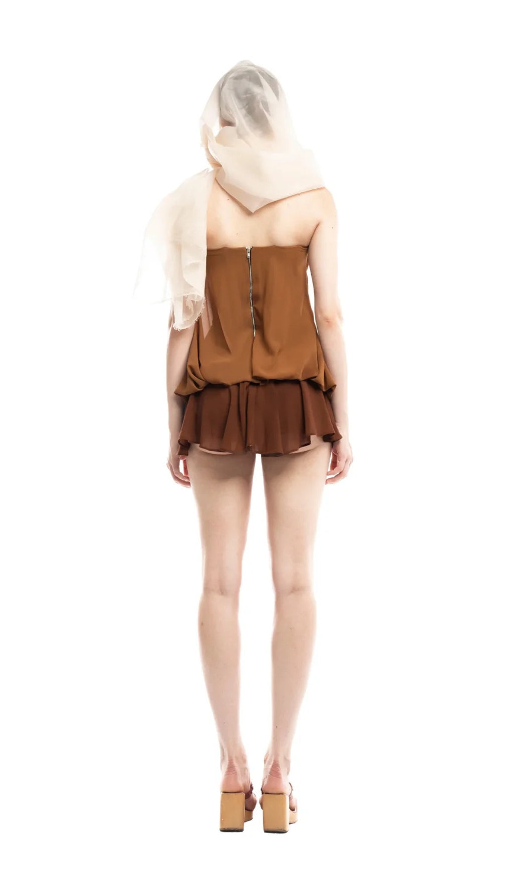 AIIZIE BROWN 3D BUTTERFLY FISHBONE TUNIC TOP MINI SKIRT SET - product image