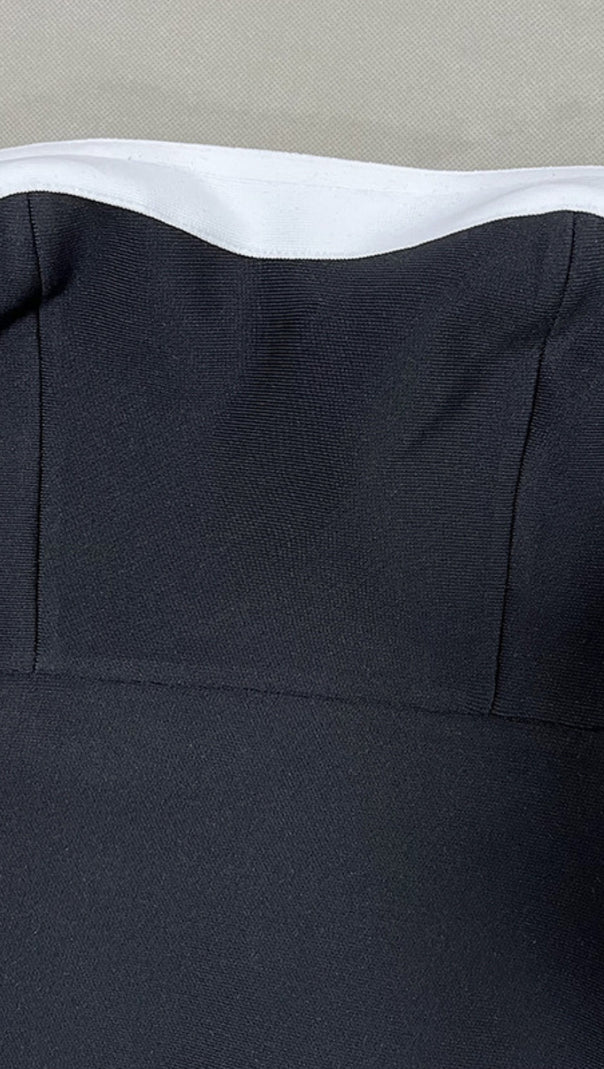 AIIZIE STRAPLESS COLOR - BLOCK BANDAGE MIDI DRESS IN BLACK - product image