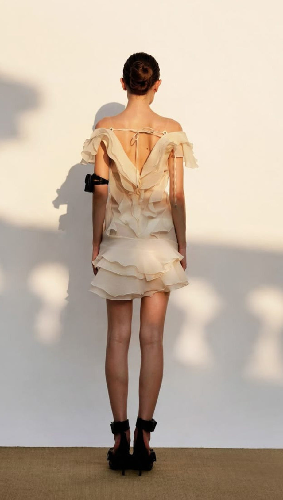 SABRINA RUFFLE LAYERS STRAPLESS MINI DRESS IN IVORY