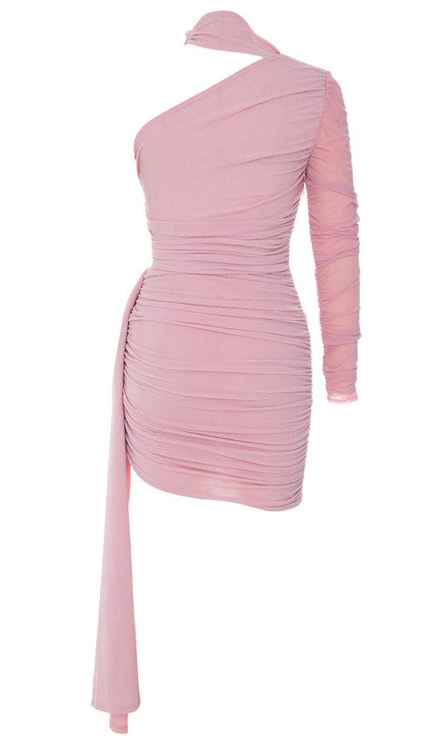 AIIZIE ASYMMETRIC MESH ONE - SLEEVE MINI DRESS IN LIGHT PINK - product image