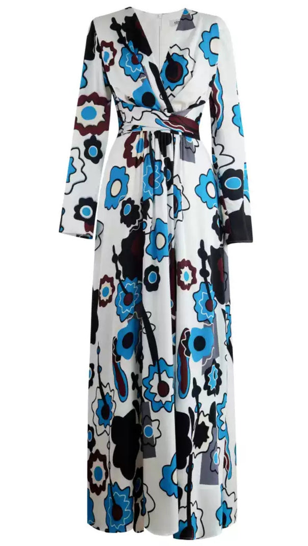 AIIZIE WHITE FLORAL PRINT WRAP MAXI DRESS WITH LONG SLEEVES - product image