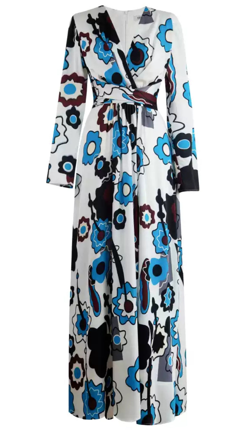 WHITE FLORAL PRINT WRAP MAXI DRESS WITH LONG SLEEVES