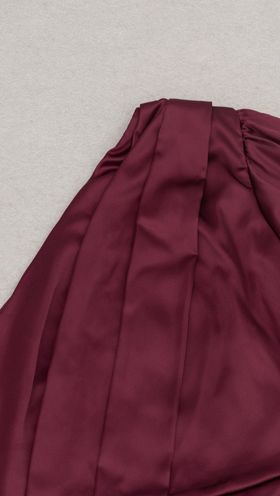 ONE - SHOULDER FRINGE - HEM SATIN MIDI DRESS IN BURGUNDY