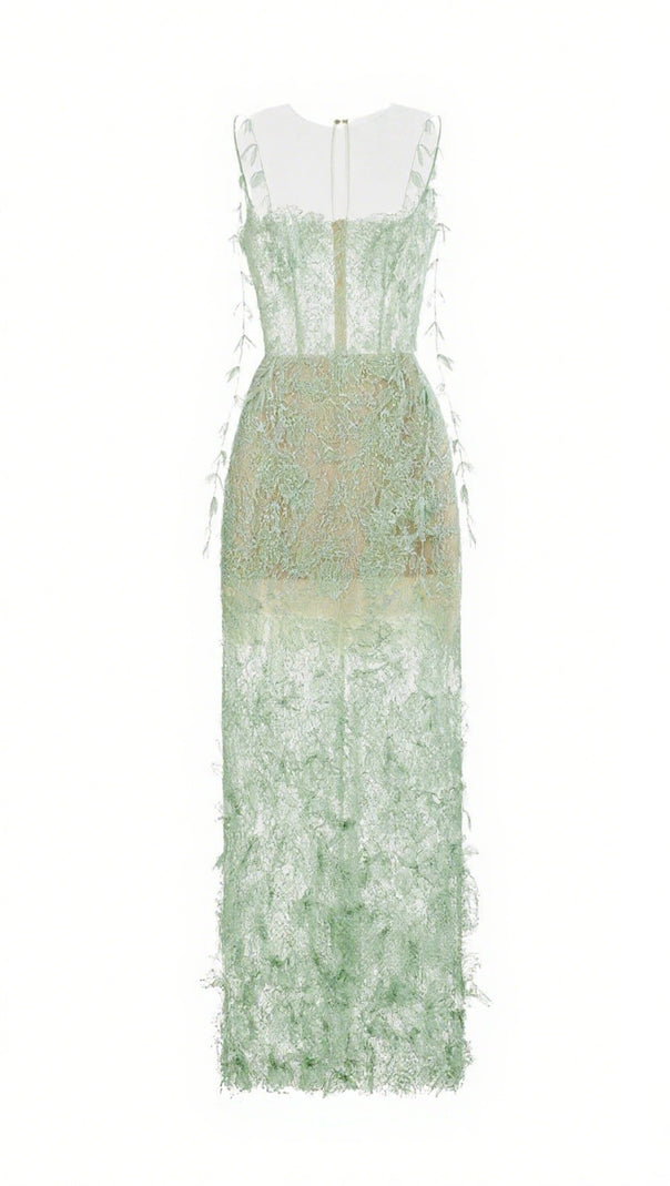 AIIZIE MINT BEADED LACE PENCEL DRESS - product image