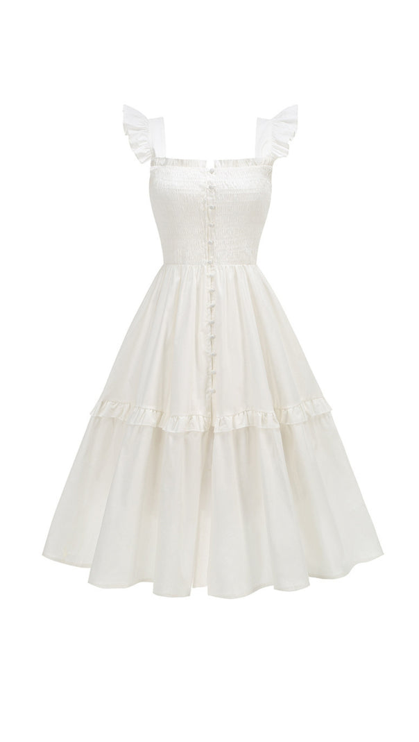 AIIZIE WHITE FLORAL RUFFLED SQUARE NECK MIDI DRESS - product image