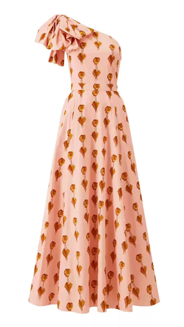 AIIZIE PINK ONE - SHOULDER FLORAL PRINT MIDI DRESS WITH BOW DETAIL - product image