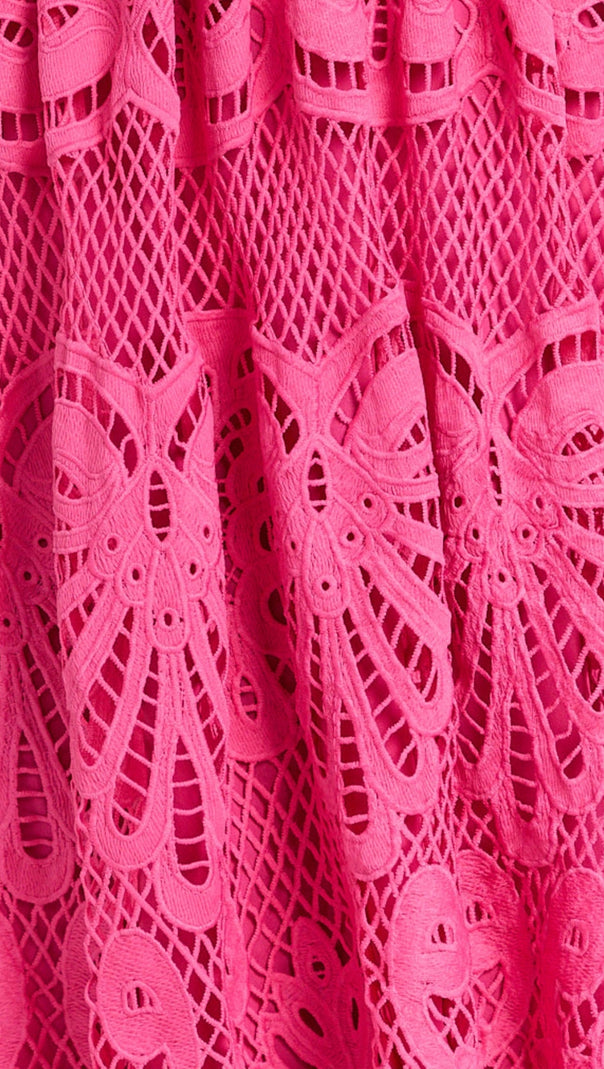 AIIZIE V NECK CUT OUT LACE MIDI DRESS IN PINK - product image