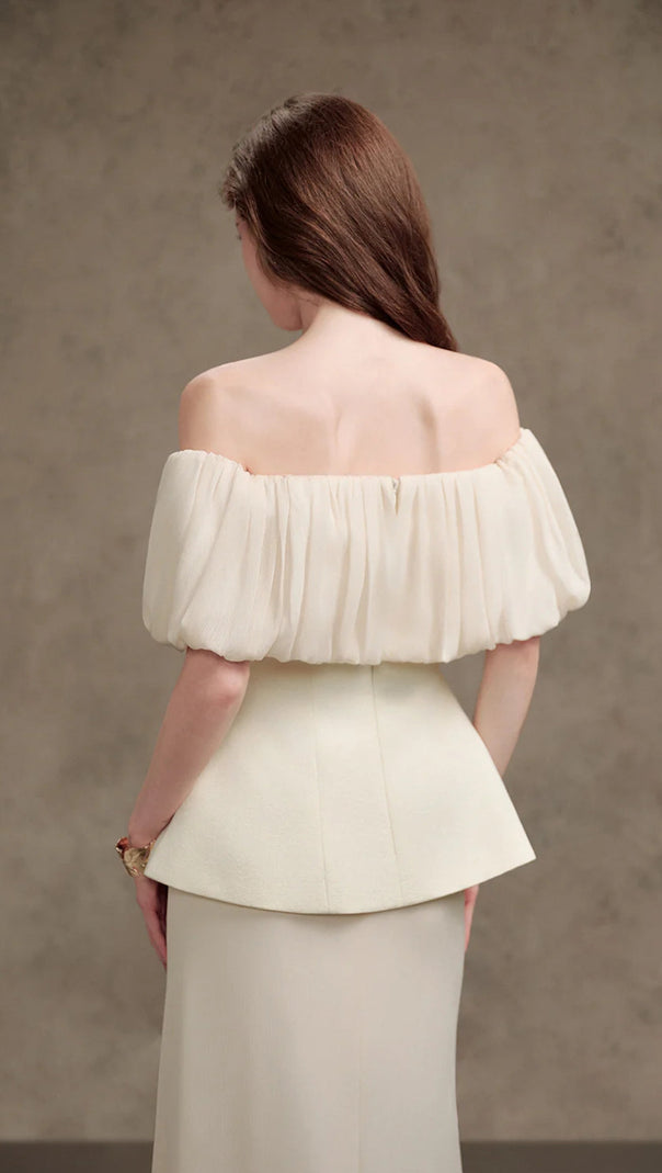 AIIZIE KAREN STRAIGHT PLAIN FOAM SILK STRAPLESS MAXI DRESS IN WHITE - product image
