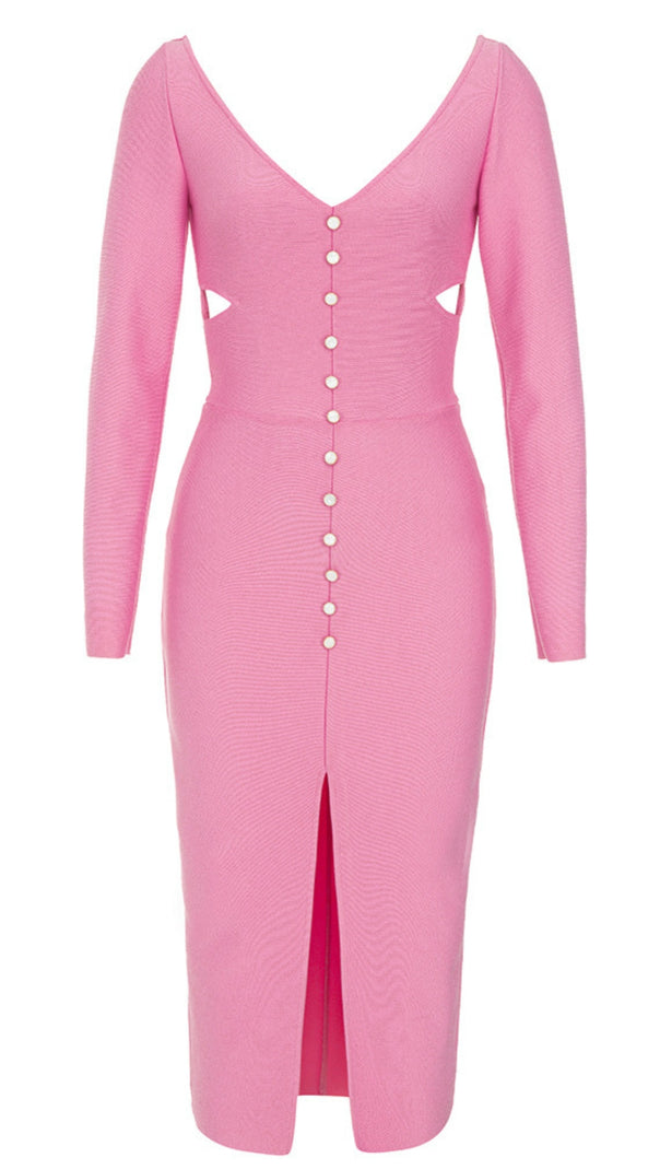 AIIZIE CUTOUT BUTTON - FRONT SLIT MIDI DRESS IN PINK - product image