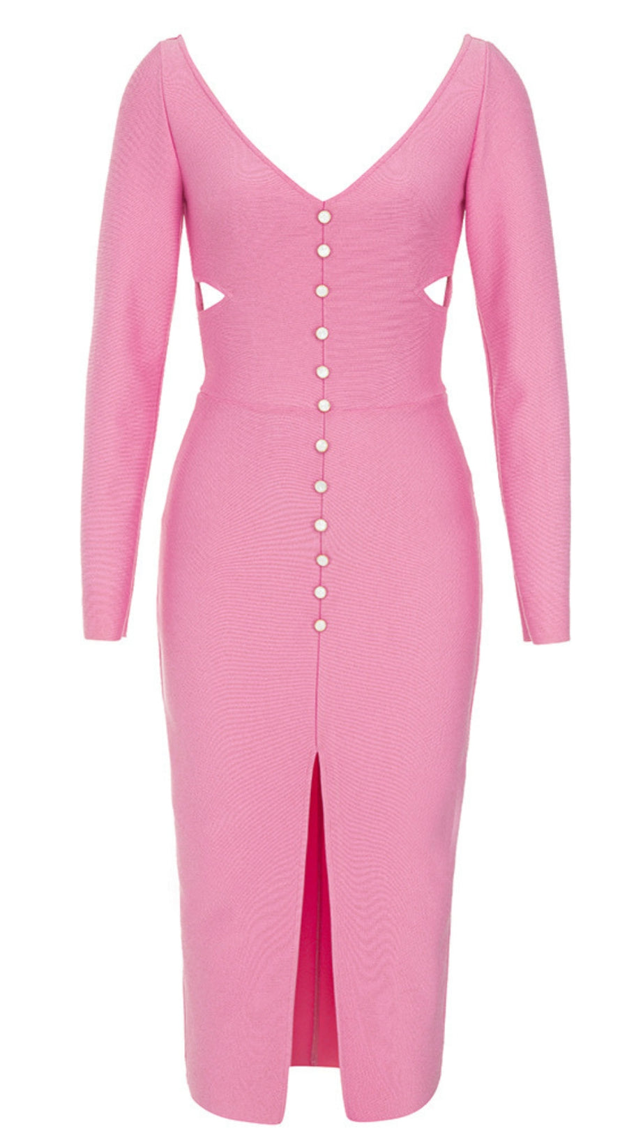 Cutout-Knopf – Midikleid mit Schlitz vorne in Pink