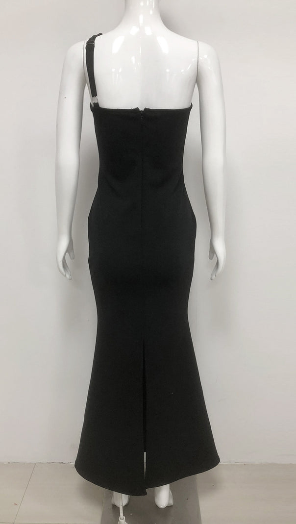 AIIZIE ONE - SHOULDER GREEN - CRYSTAL - EMBELLISHED MERMAID GOWN IN BLACK - product image