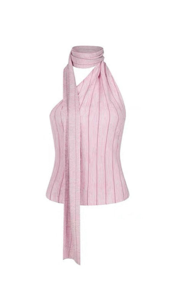 AIIZIE STRIPED HALTERNECK SLEEVELESS VEST IN PINK - product image