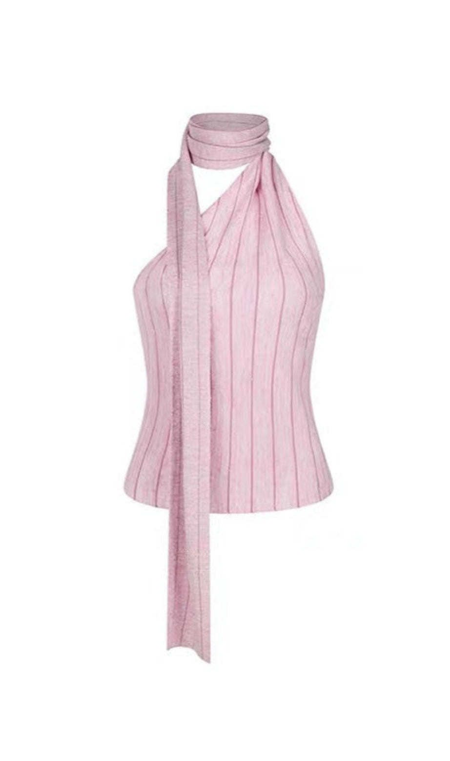 Striped halterneck sleeveless vest in pink