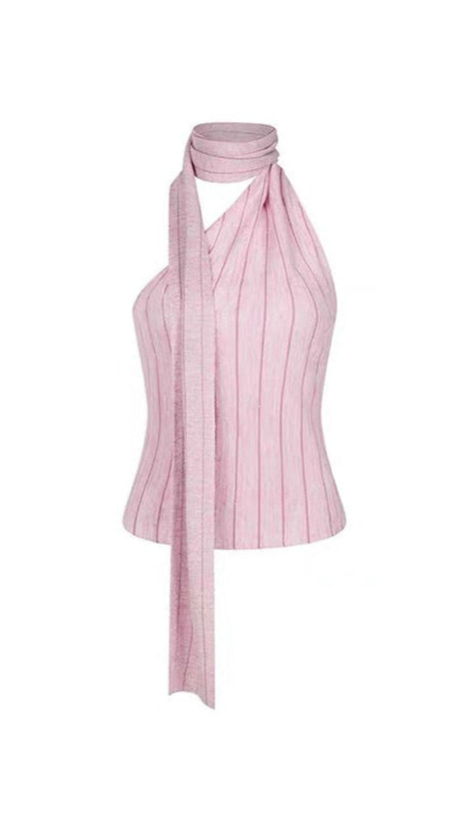 STRIPED HALTERNECK SLEEVELESS VEST IN PINK