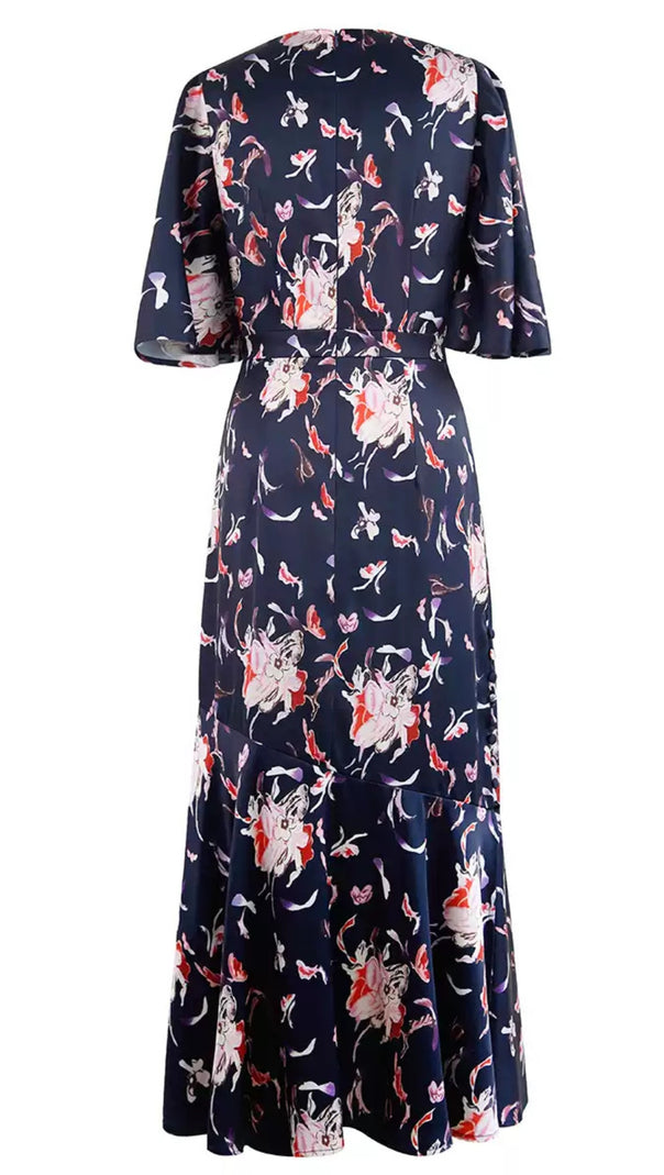 AIIZIE NAVY FLORAL PRINT MIDI DRESS WITH FLARED HEM - product image