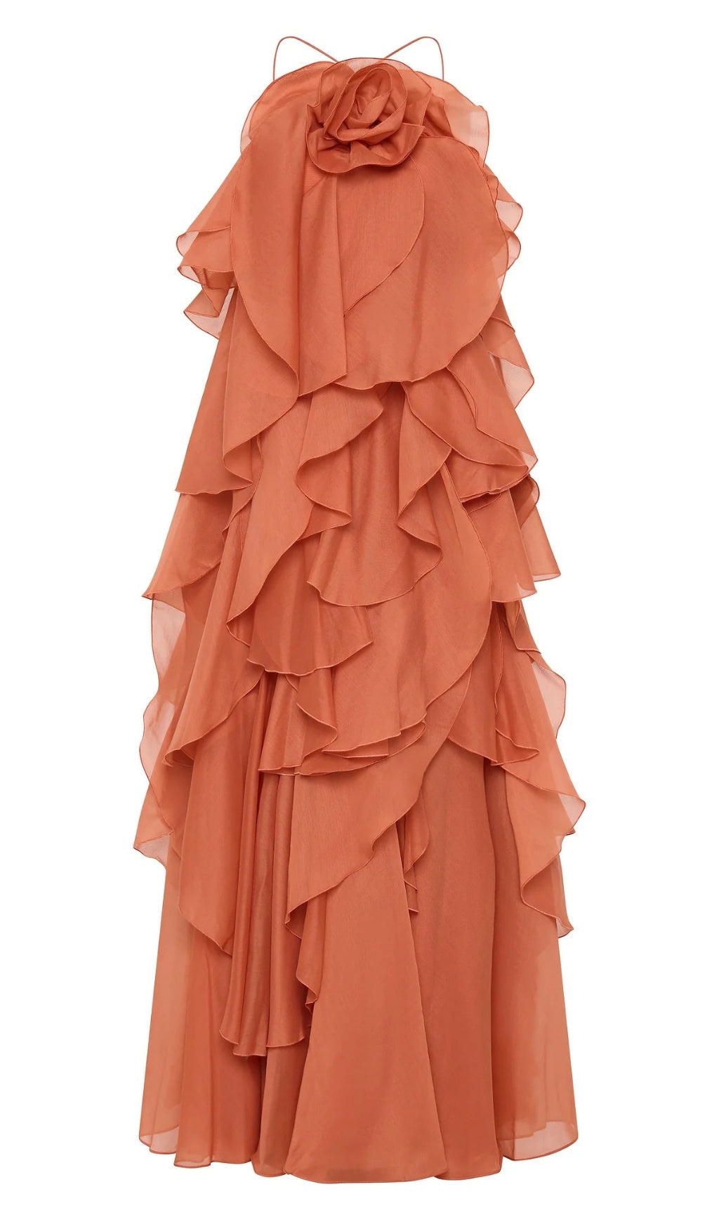 OFF-SHOULDER RUFFLE LAYERED MAXI DRESS IN CORAL CLAY