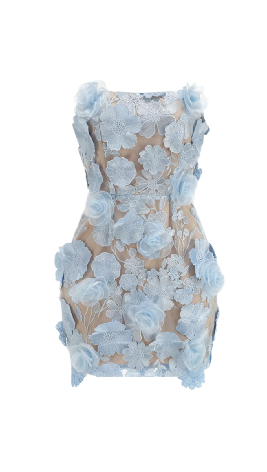 JESSICA FLORAL EMBROIDERY MINI DRESS IN BLUE
