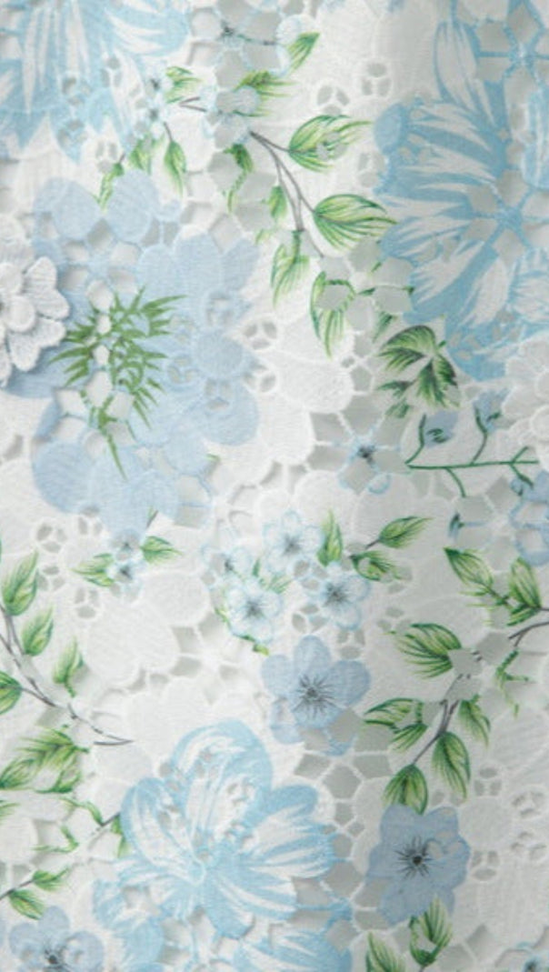 AIIZIE HAZEL FLORAL PRINTED LACE MINI DRESS IN SKY BLUE - product image