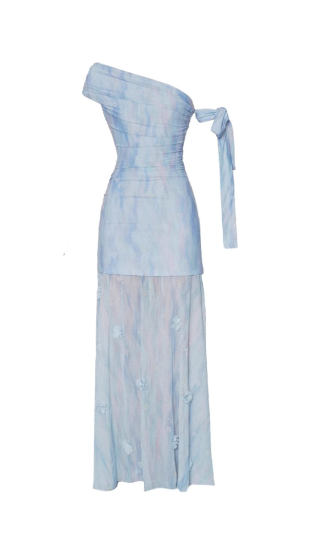 AIIZIE ROSALIND ONE-SHOULDER PLEATED SLIM MAXI DRESS IN BLUE - product image