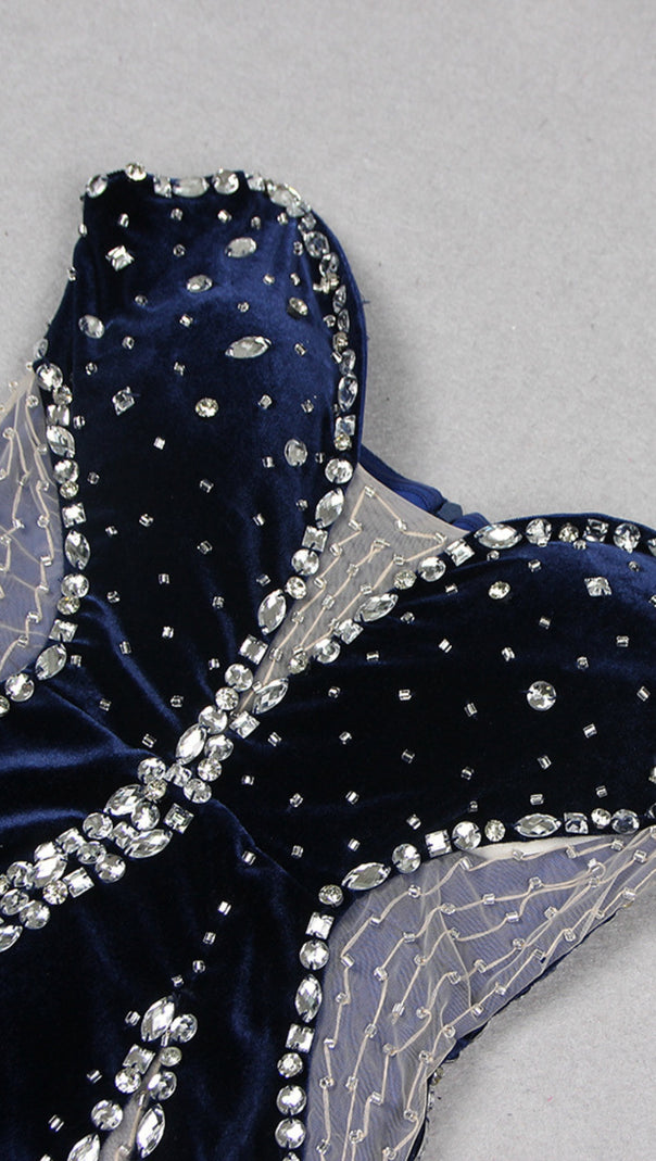 AIIZIE RHINESTONE - EMBELLISHED ASYMMETRIC CUTOUT MERMAID DRESS IN BLUE - product image