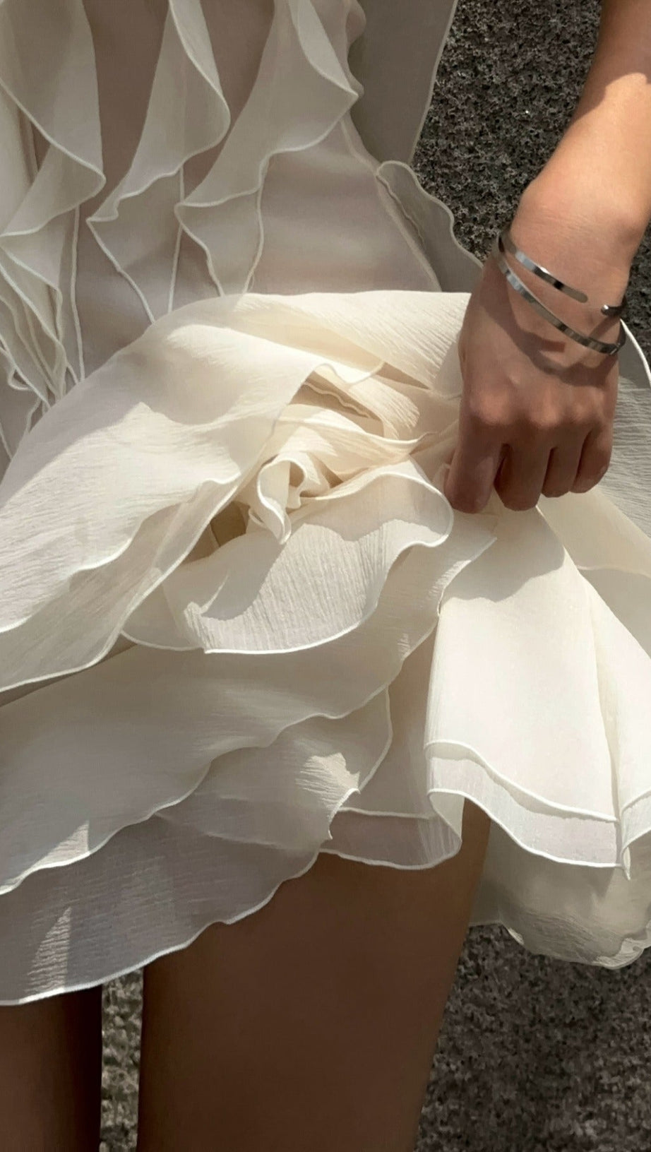 SABRINA RUFFLE LAYERS STRAPLESS MINI DRESS IN IVORY