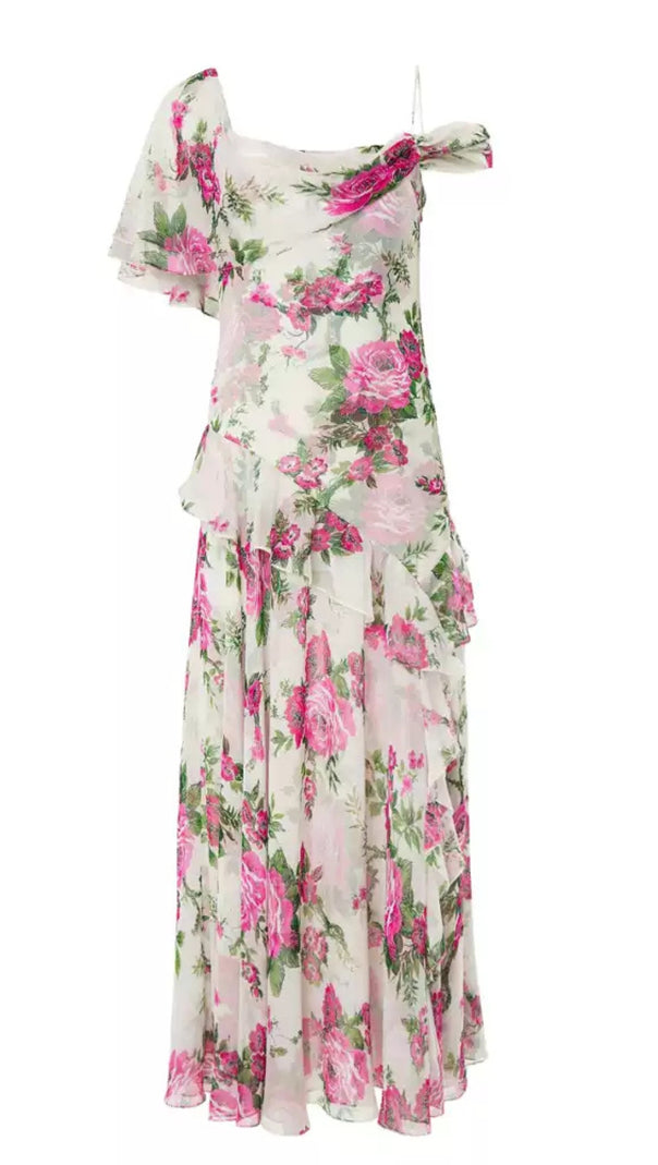 AIIZIE ASYMMETRIC RUFFLE FLORAL CHIFFON HOCOMAXI DRESS - product image