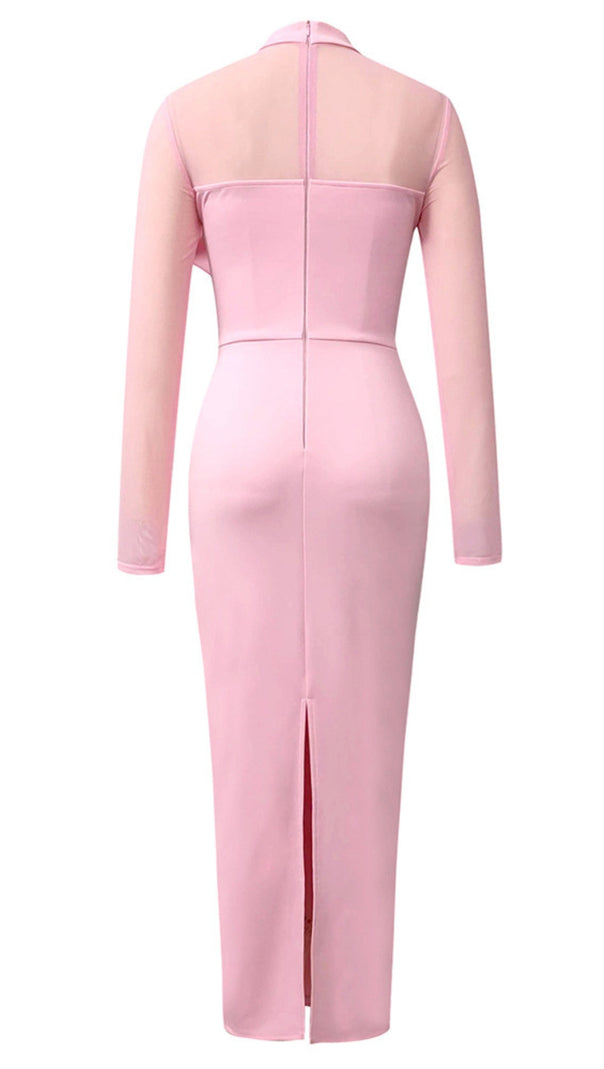 AIIZIE MOCK NECK MESH - SLEEVE BOW - DETAIL MIDI DRESS IN PINK - product image