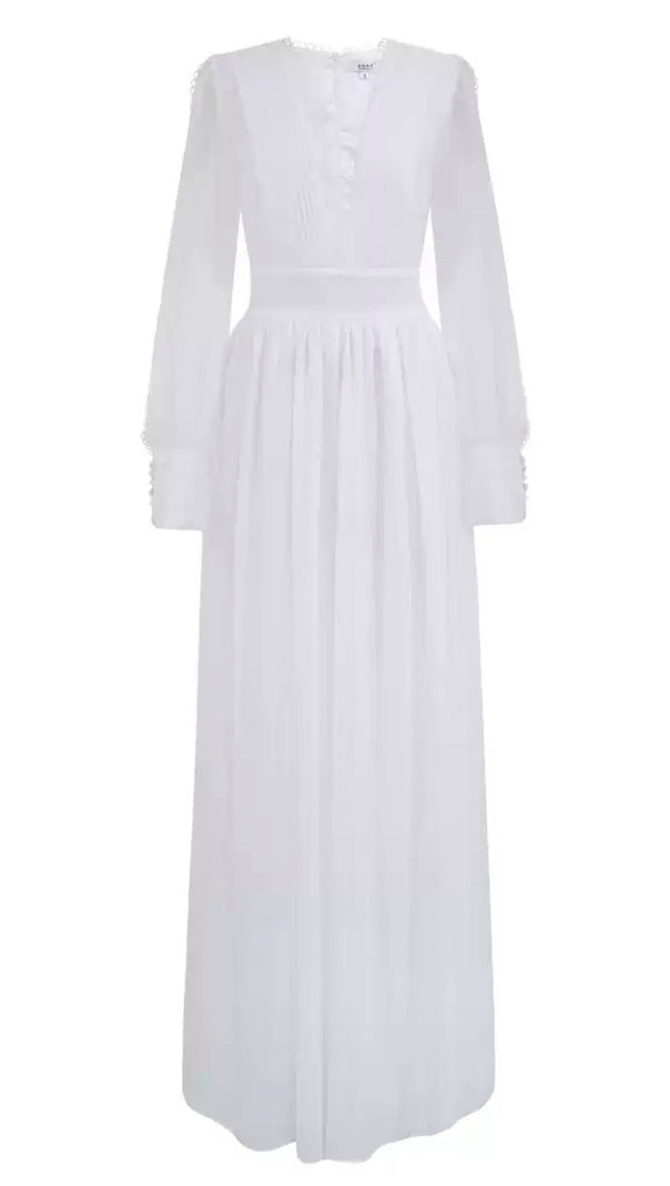 AIIZIE WHITE MAXI JUMPSUIT WITH LONG SHEER SLEEVES AND HIGH NECK - product image