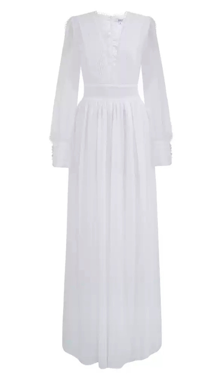 White Maxi Jumpsuit with Long Sheer Sleeves and High Neck