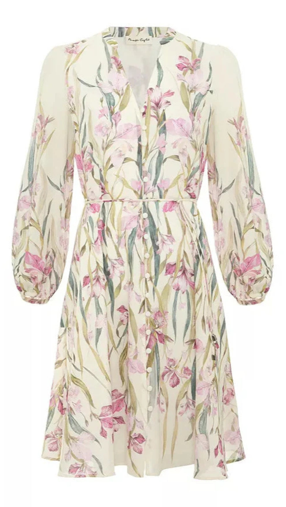 FLORAL PRINT BLOUSON SLEEVE MINI DRESS IN IVORY