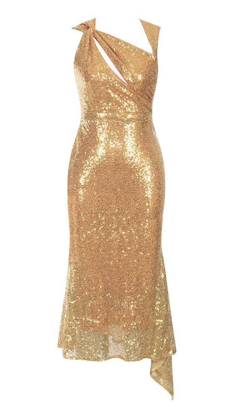 SEQUIN ONE - SHOULDER KNOT - DETAIL MIDI DRESS IN GOLD