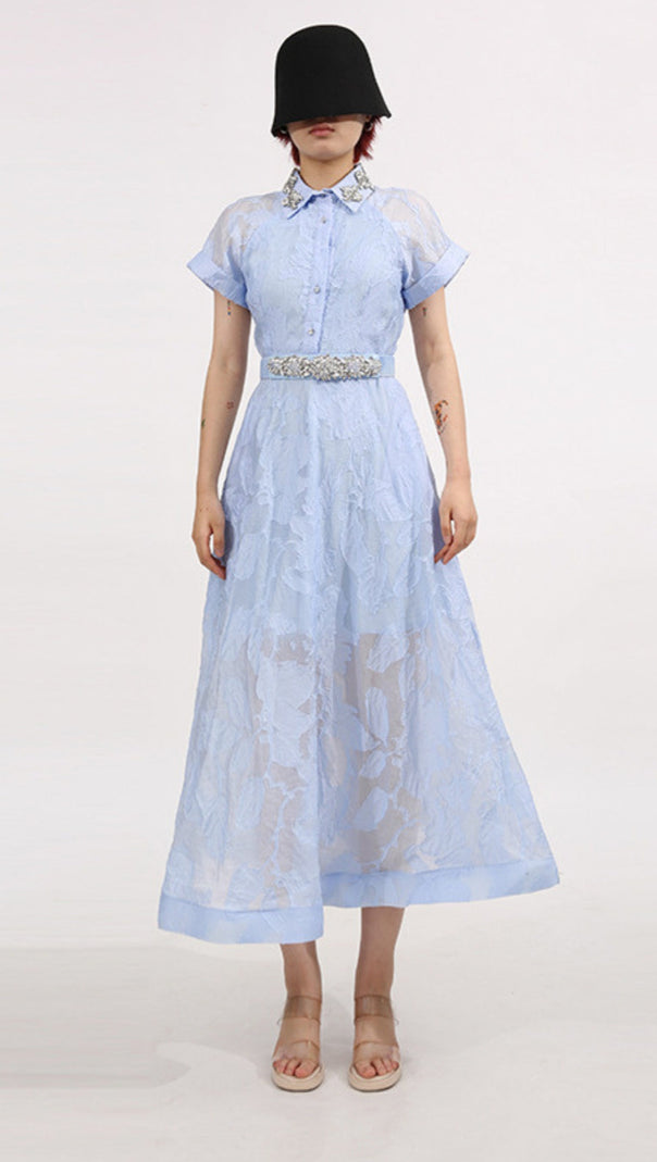 AIIZIE DAISY CRYSTAL EMBELLISHED MIDI DRESS IN BLUE - product image