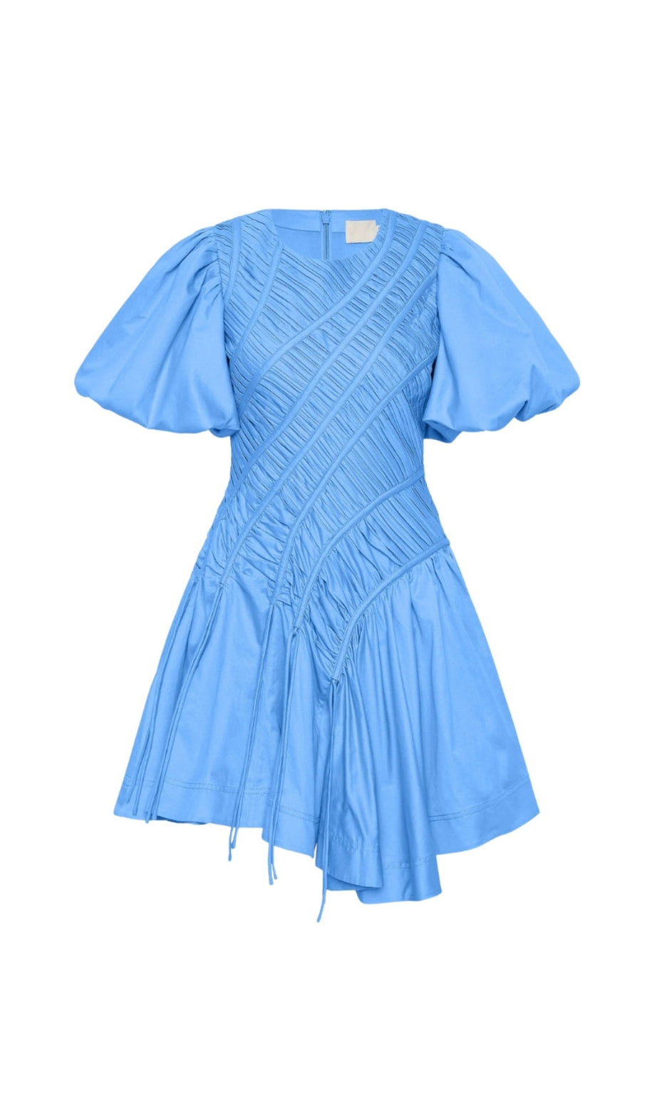 eudora Asymmetric pleated puff sleeve mini dress in mist blue