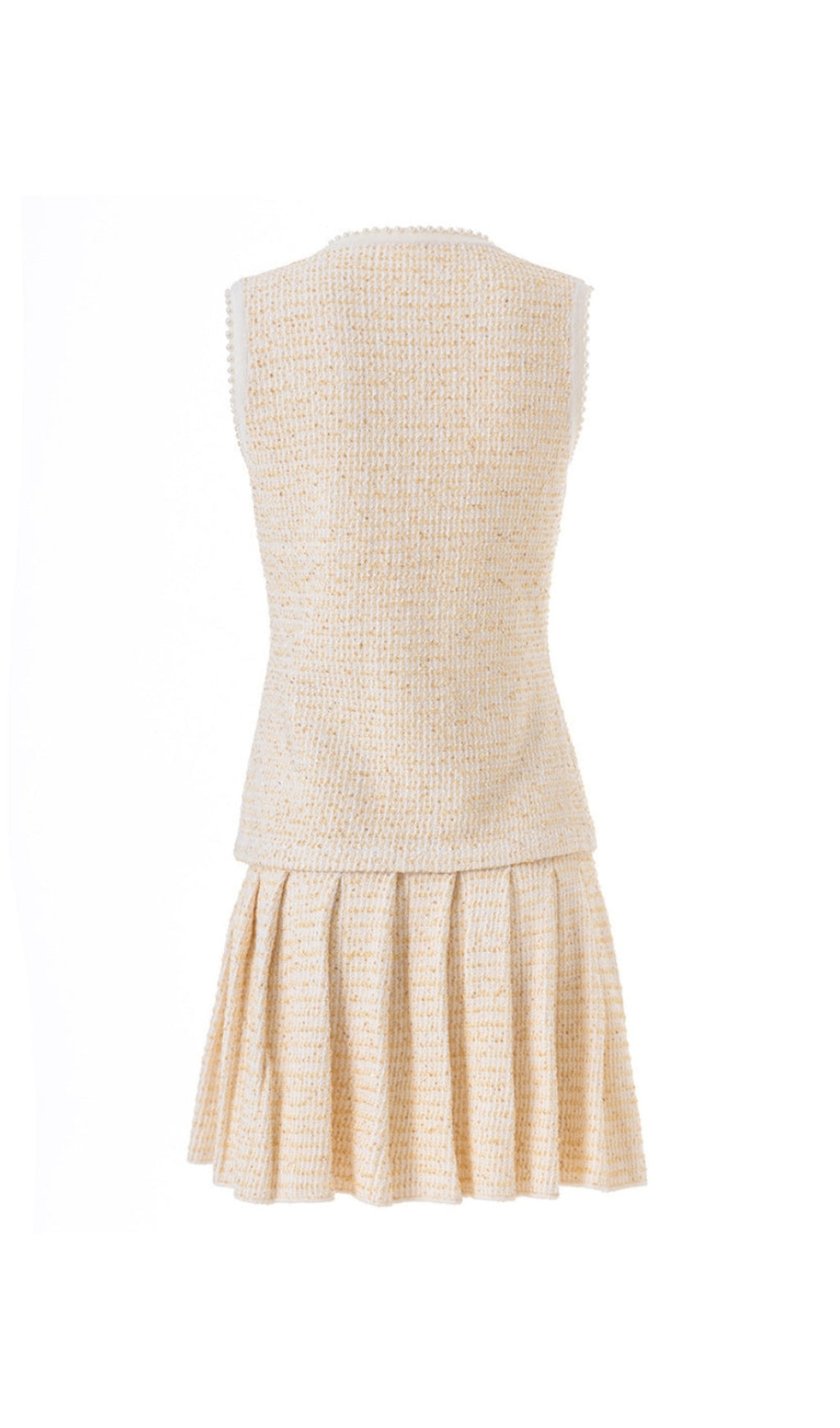 AIIZIE CELESTE TWEED BUTTON-FRONT VEST PLEATED SKIRT SET IN APRICOT - product image