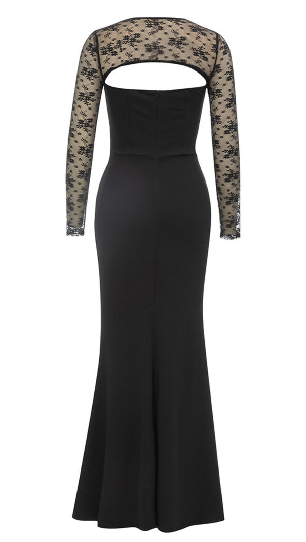 AIIZIE LACE - SLEEVE CUTOUT - WAIST MERMAID MAXI DRESS IN BLACK - product image