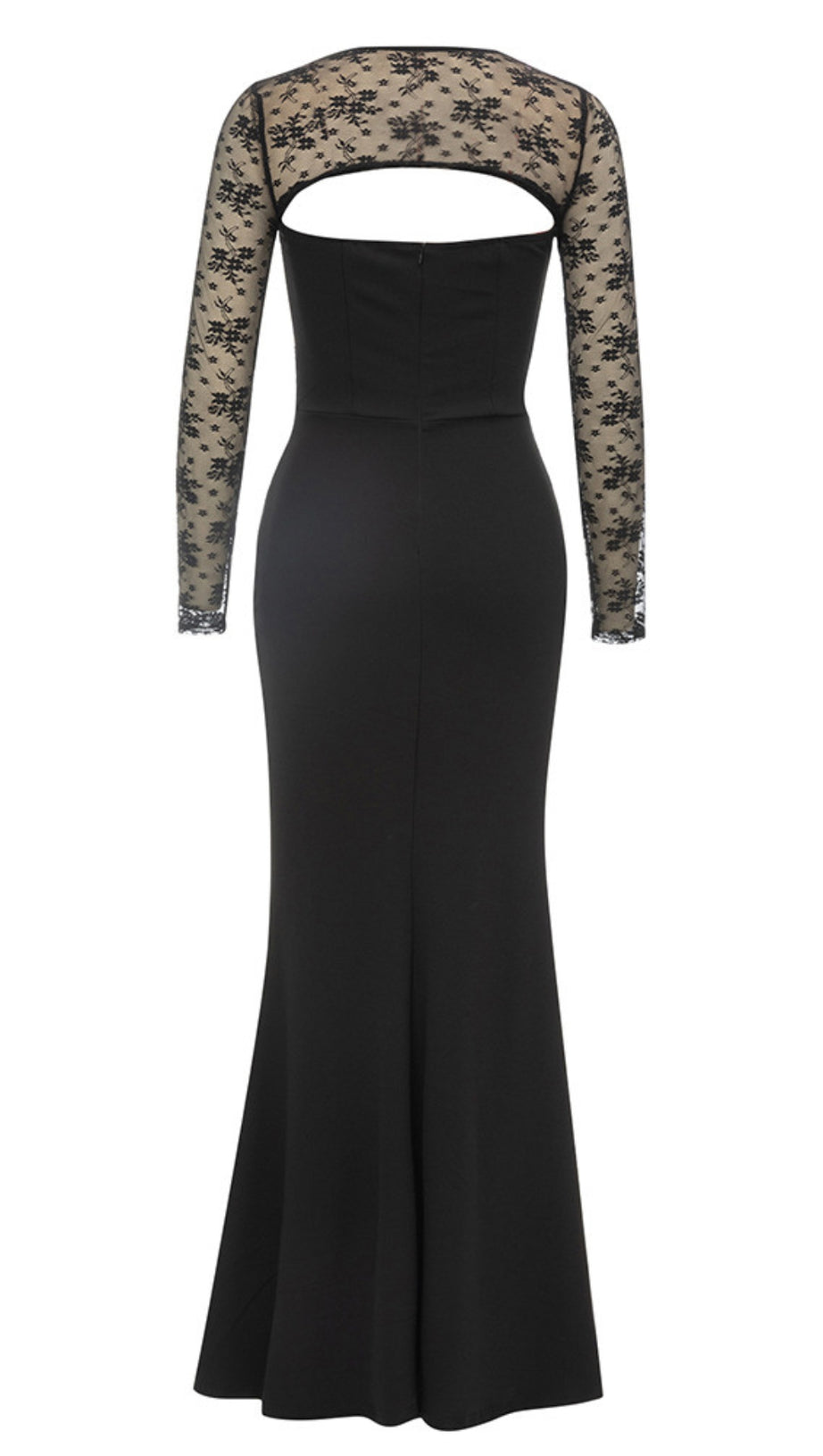 LACE - SLEEVE CUTOUT - WAIST MERMAID MAXI DRESS IN BLACK