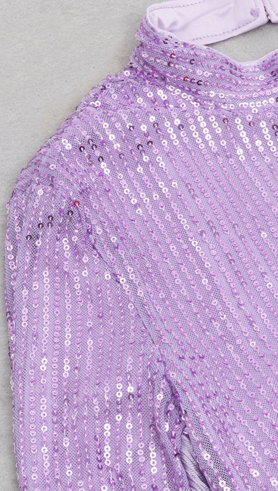 SEQUIN HIGH - NECK FRINGE - SLEEVE MAXI DRESS IN LILAC