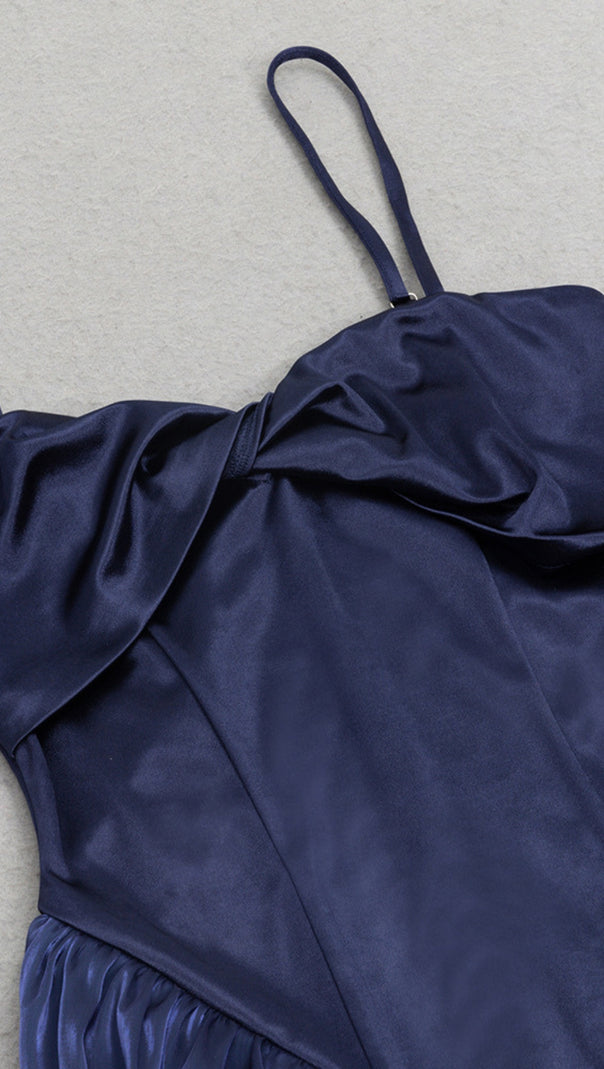 AIIZIE SATIN BOW - FRONT SHEER - SKIRT MIDI DRESS IN NAVY BLUE - product image