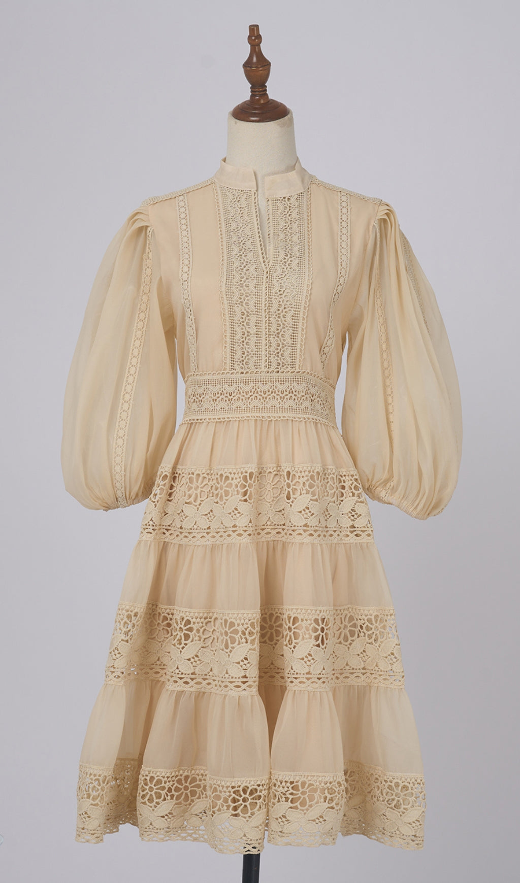 Apricot Lace - Trimmed Tiered Fall Dress