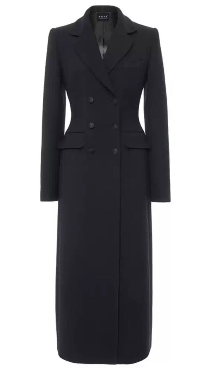 Black Long Trench Coat  with Double Breasted Design